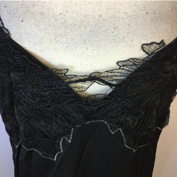 Zara Slip Camisole Midi Maxi Dress Size L Womans Black Satin Lace Trim Low Back - Picture 4 of 5